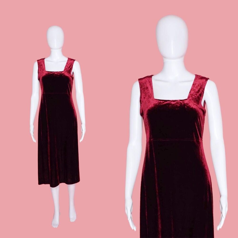 1990s-Y2K RABBIT RABBIT RABBIT Designs Red Wine Velvet Dress W/Side Slit. Small